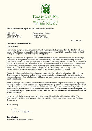 Tom Morrison Letter to Home & Justice Secretaries