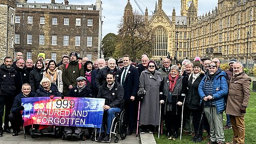 Tom Morrison MP with the 999 INjured and Forgotton Campaigners