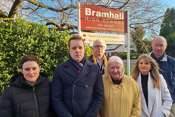 Tom and councillors at Bramhall High