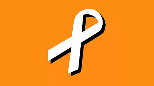 Graphic with white ribbon on orange background